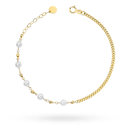 Gold 14k(585) Curb Chain Bracelet with Pearls and Beads Vintage. Order gift for mother, girlfriend or fiancee.