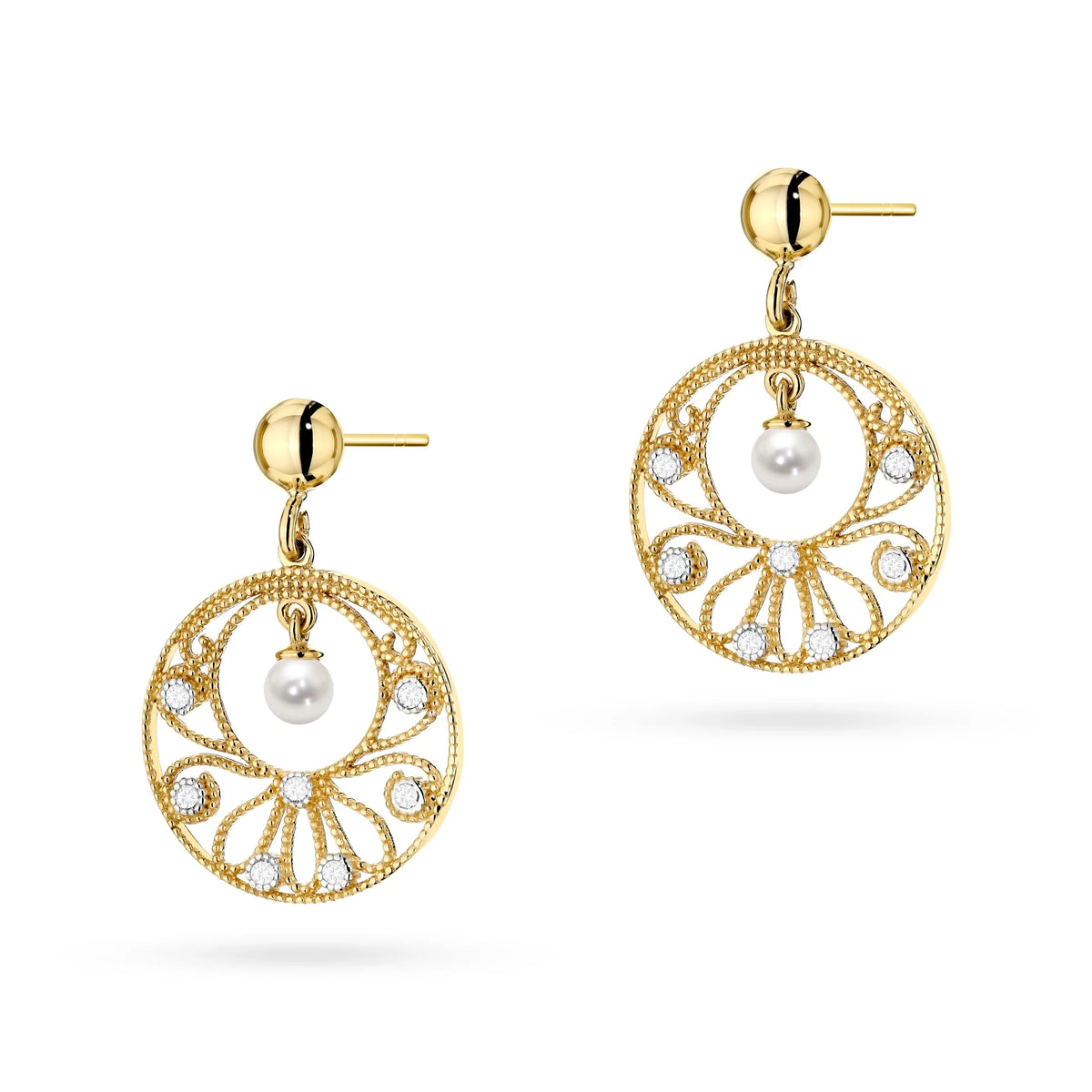 14-karätige (585) Gold-Ohrringe mit Perle im Vintage-Stil. Bestellen Sie ein Geschenk für Mutter, Freundin oder Verlobte.