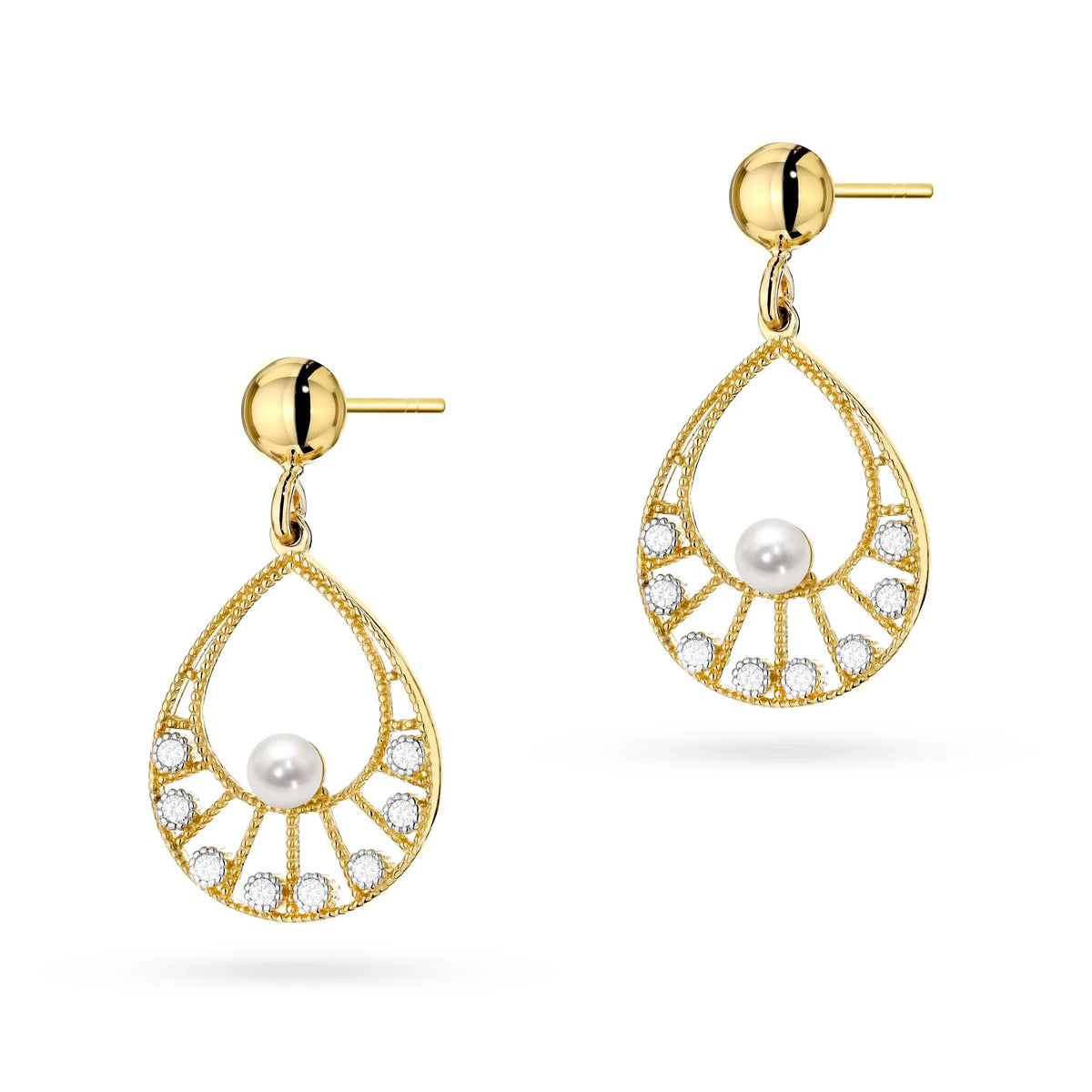 14-karätige (585) Gold-Ohrringe mit Perle im Vintage-Stil. Bestellen Sie ein Geschenk für Mutter, Freundin oder Verlobte.
