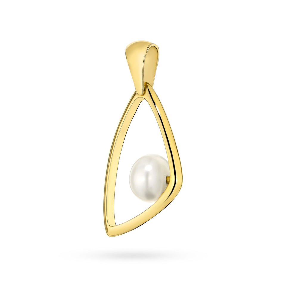 14k Gold (585) Pendant | Geometric Design & Pearl | GREMARI Jewelry