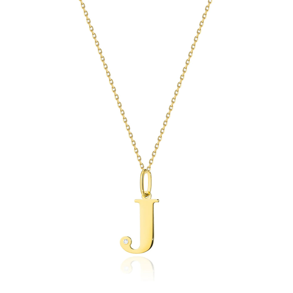 Zarte Halskette aus Gelbgold mit Buchstabenanhänger J und Diamant