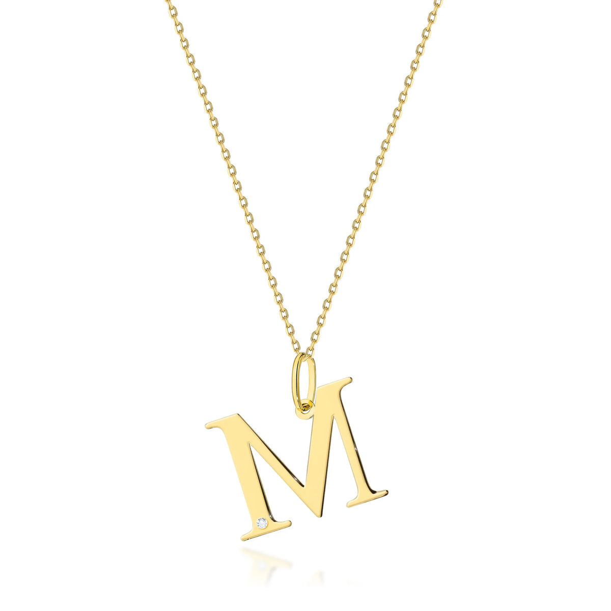 Zarte Halskette aus Gelbgold mit Buchstabenanhänger M und Diamant