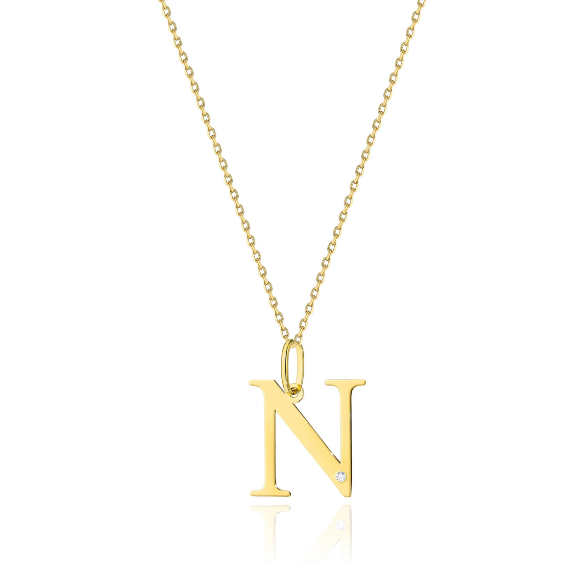 Zarte Halskette aus Gelbgold mit Buchstabenanhänger N und Diamant