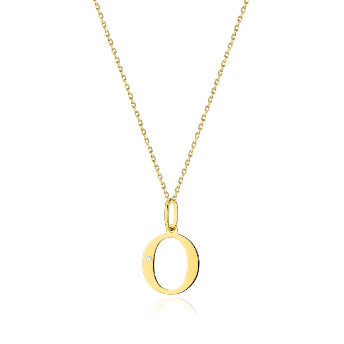Zarte Halskette aus Gelbgold mit Buchstabenanhänger O und Diamant