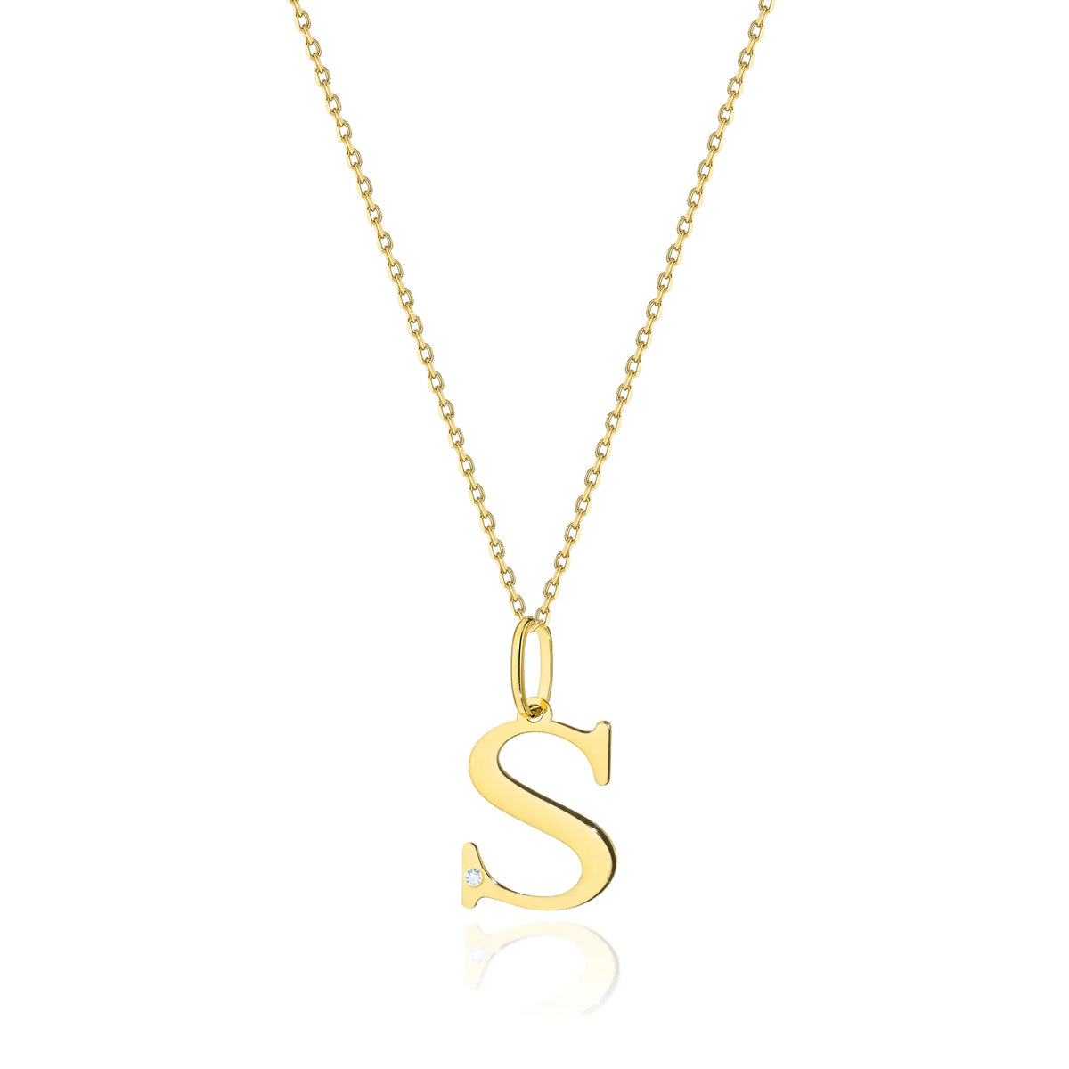 Zarte Halskette aus Gelbgold mit Buchstabenanhänger S und Diamant
