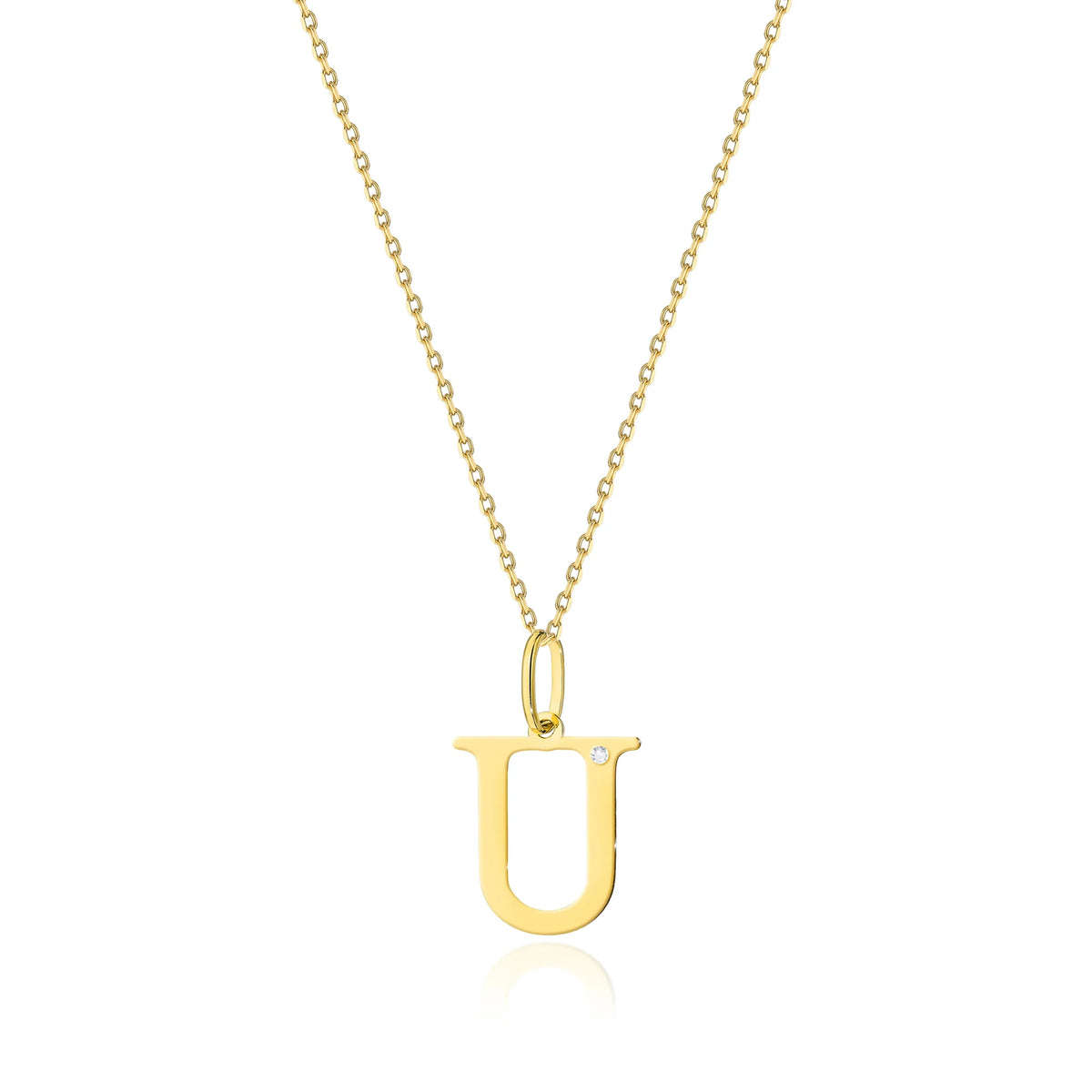 Zarte Halskette aus Gelbgold mit Buchstabenanhänger U und Diamant