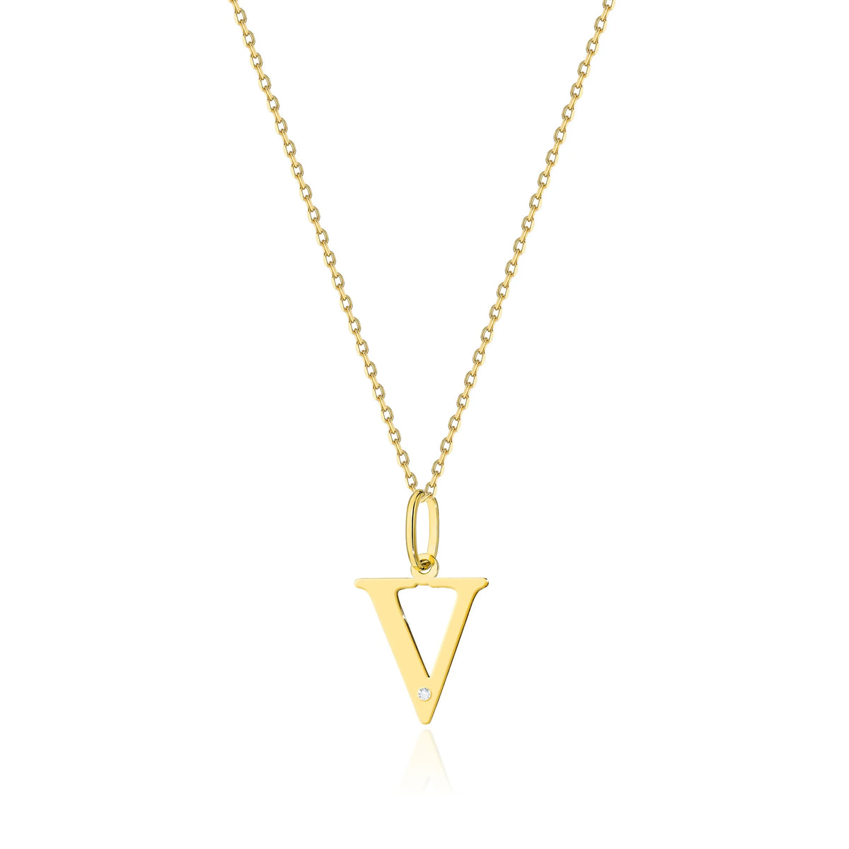 Zarte Halskette aus Gelbgold mit Buchstabenanhänger V und Diamant