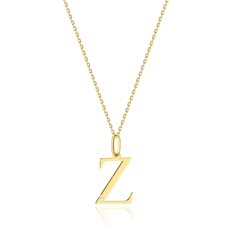 Zarte Halskette aus Gelbgold mit Buchstabenanhänger Z und Diamant