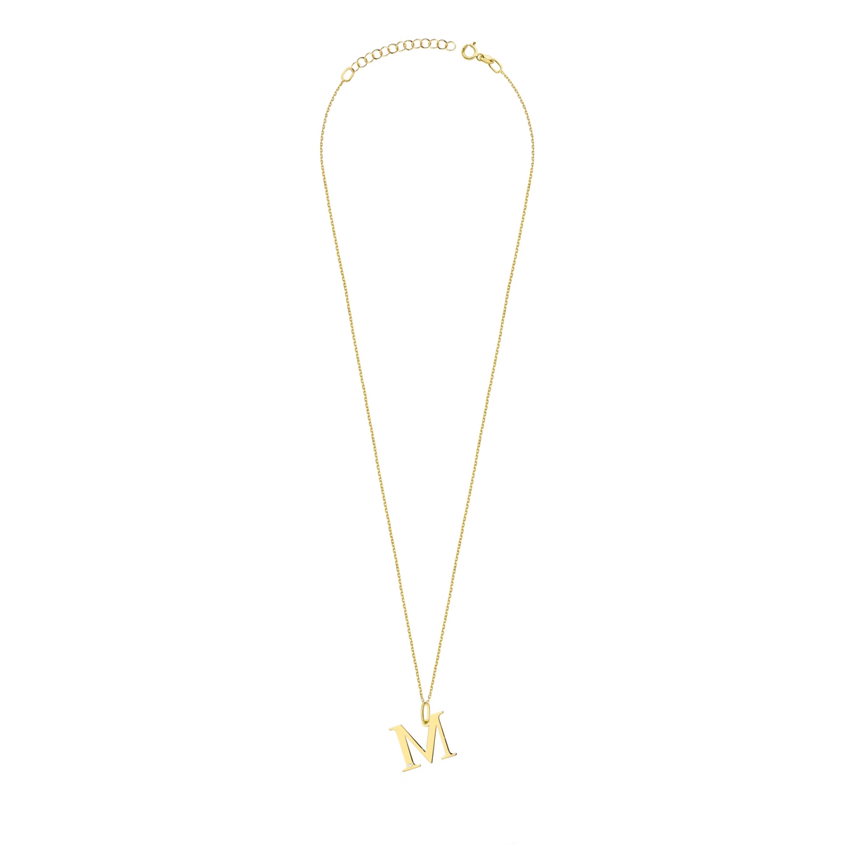 Zarte Halskette aus Gelbgold mit Buchstabenanhänger M und Diamant