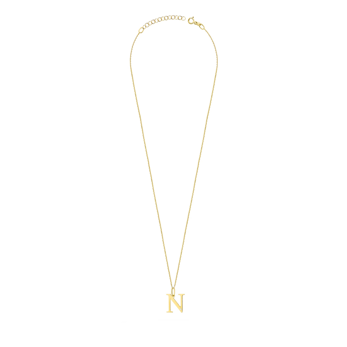 Zarte Halskette aus Gelbgold mit Buchstabenanhänger N und Diamant