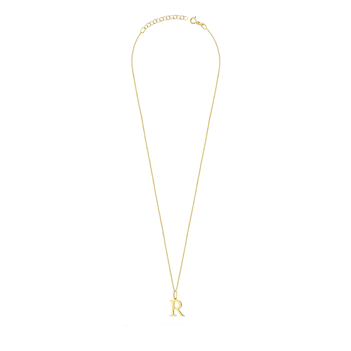 Zarte Halskette aus Gelbgold mit Buchstabenanhänger R und Diamant