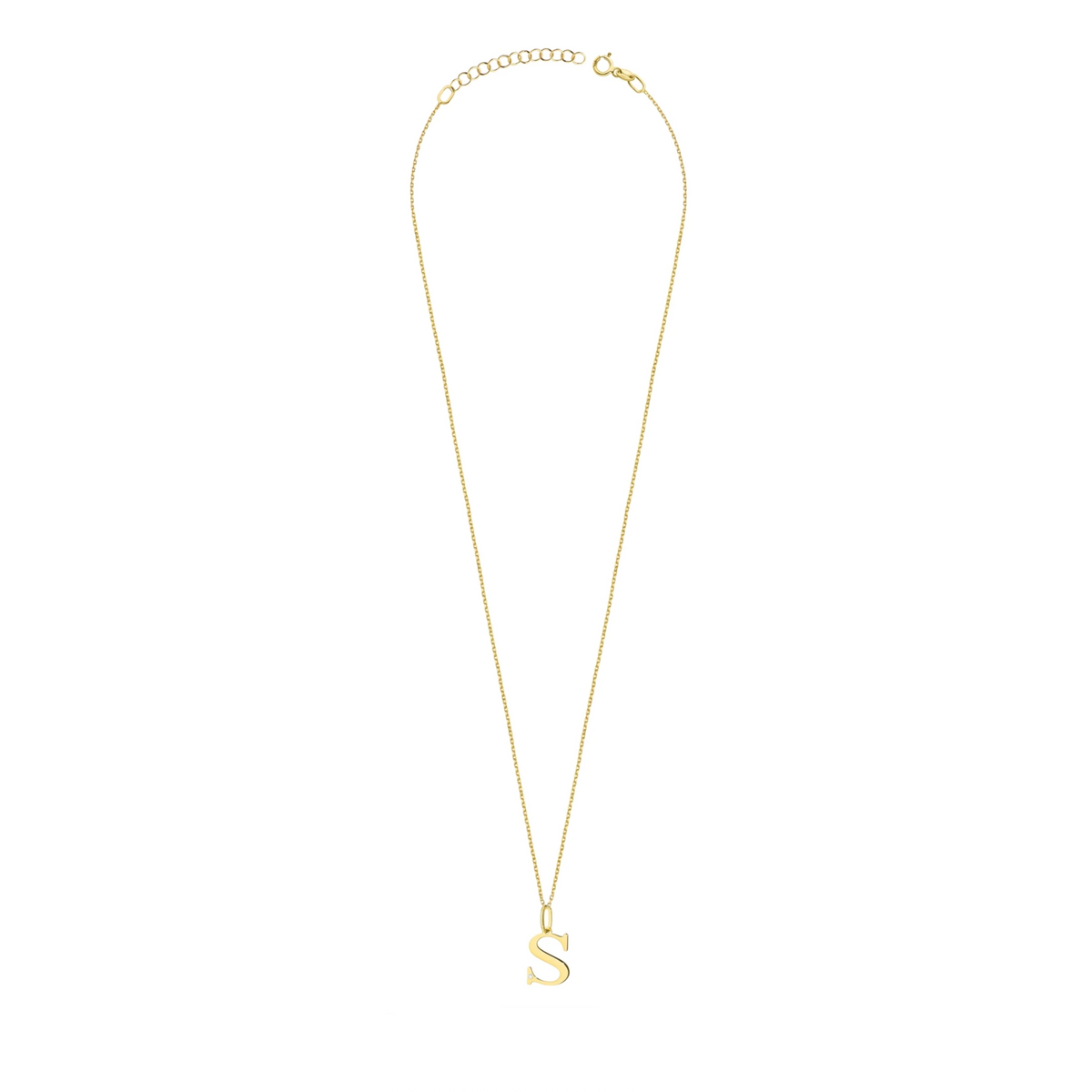Zarte Halskette aus Gelbgold mit Buchstabenanhänger S und Diamant
