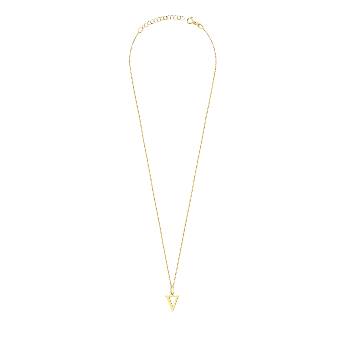 Zarte Halskette aus Gelbgold mit Buchstabenanhänger V und Diamant