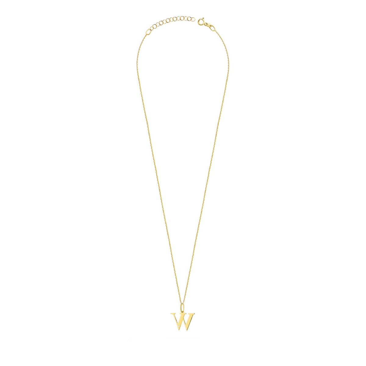 Zarte Halskette aus Gelbgold mit Buchstabenanhänger W und Diamant