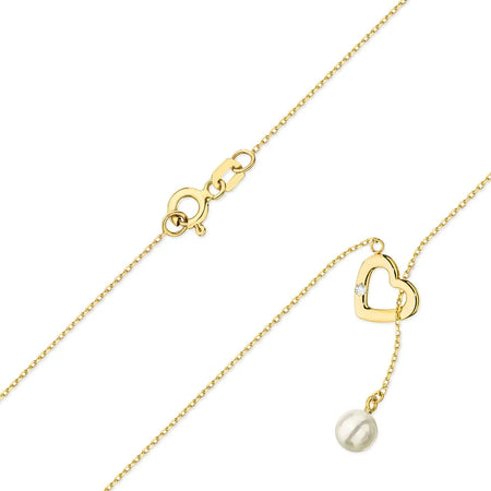 Gold 14k(585) necklace with pearl and 0,01ct diamond. Order gift for mother, girlfriend or fiancee.