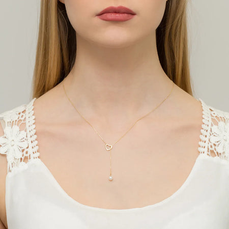 Gold 14k(585) necklace with pearl and 0,01ct diamond. Order gift for mother, girlfriend or fiancee.