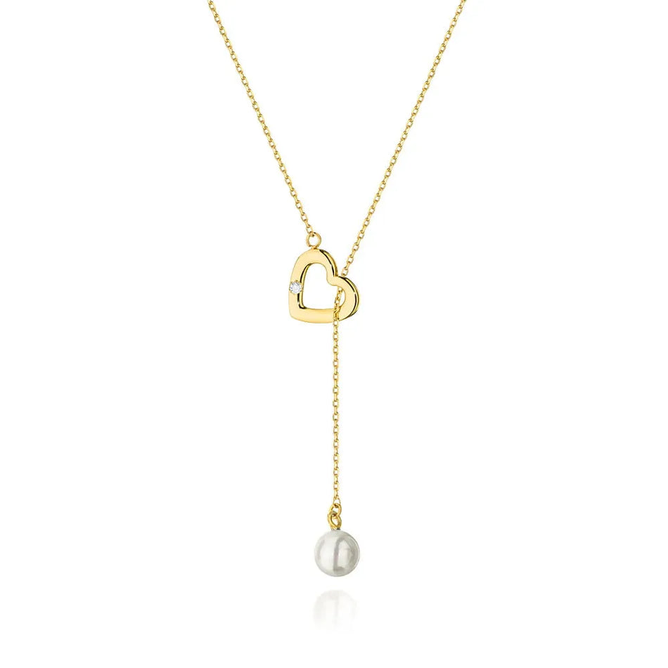 Gold 14k(585) necklace with pearl and 0,01ct diamond. Order gift for mother, girlfriend or fiancee.
