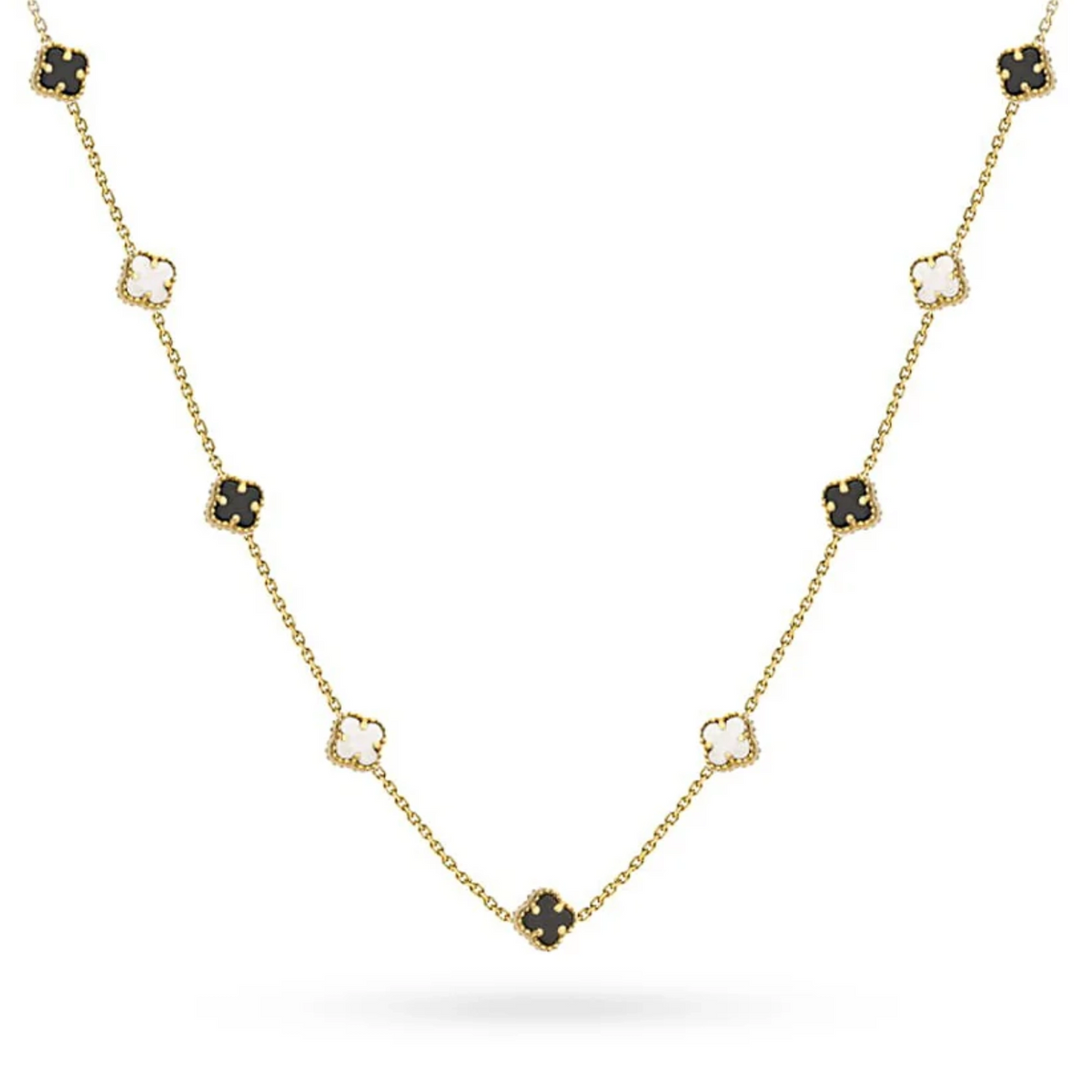 14k Gold (585) Halskette | Schwarz-weißes Kleeblatt-Design | Elegantes Geschenk-Schmuckstück