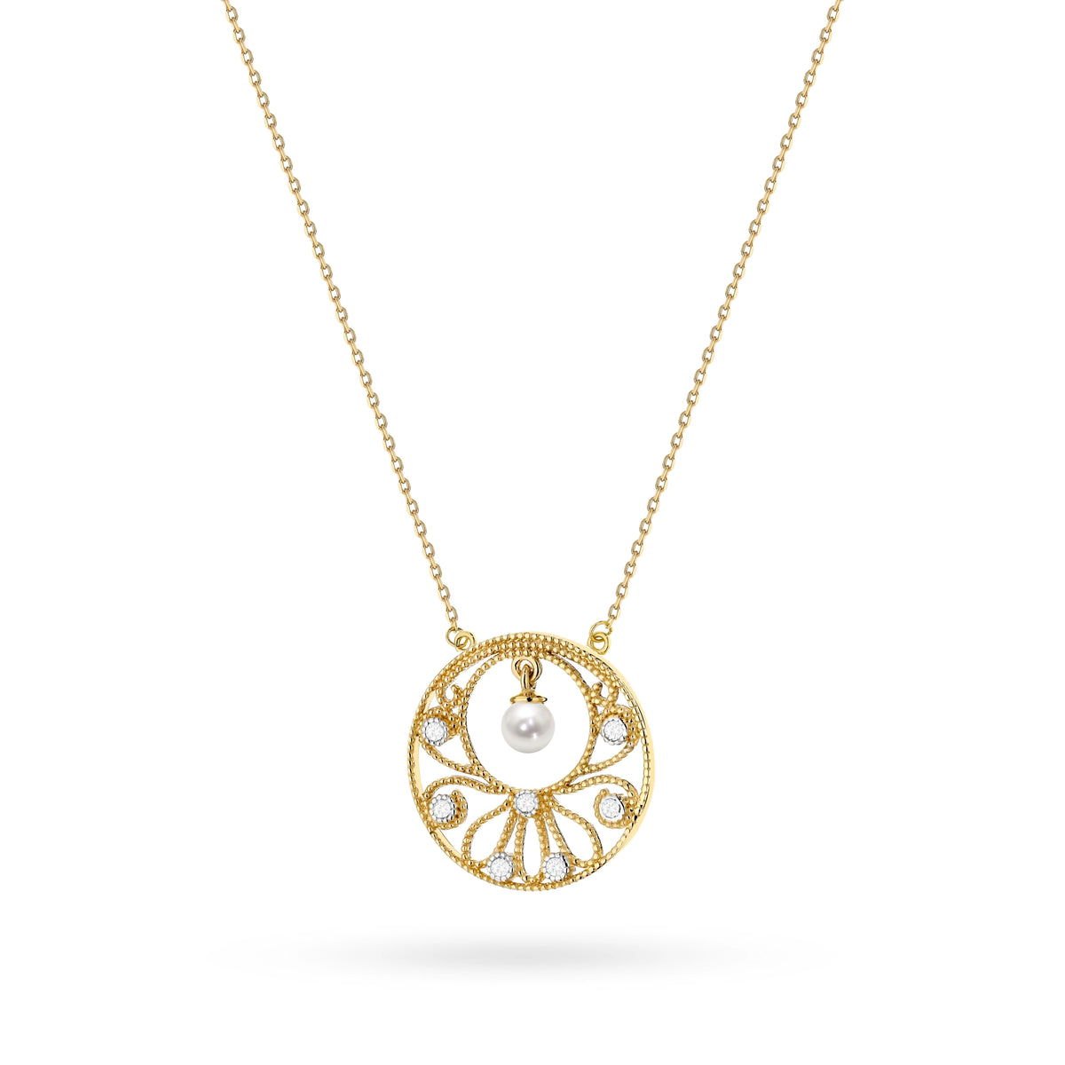 Halskette aus 14-karätigem (585) Gold mit Perle im Vintage-Stil. Bestellen Sie ein Geschenk für Mutter, Freundin oder Verlobte.