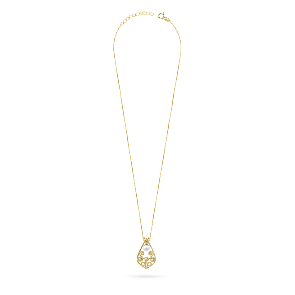 Gold 14k(585) necklace with pearl in vintage style. Order gift for mother, girlfriend or fiancee.