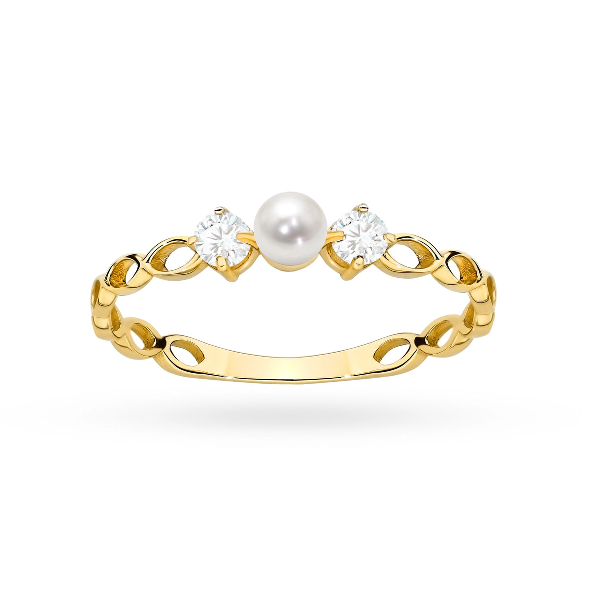 14k Gold (585) Openwork Ring | Pearl & Zirconias |  GREMARI Jewelry