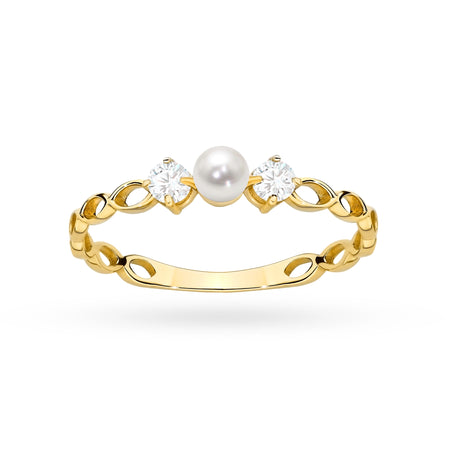 14k Gold (585) Openwork Ring | Pearl & Zirconias |  GREMARI Jewelry