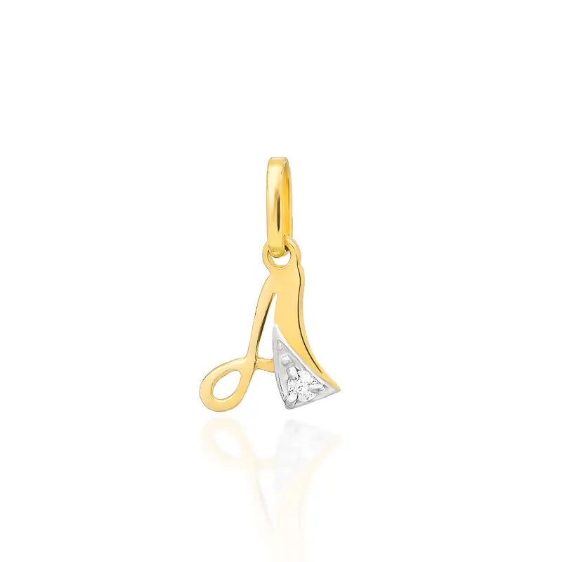 Goldanhänger mit einem funkelnden Zirkonia-Buchstaben „A“. Gefertigt aus hochwertigem 585er Gelbgold (14 Karat)