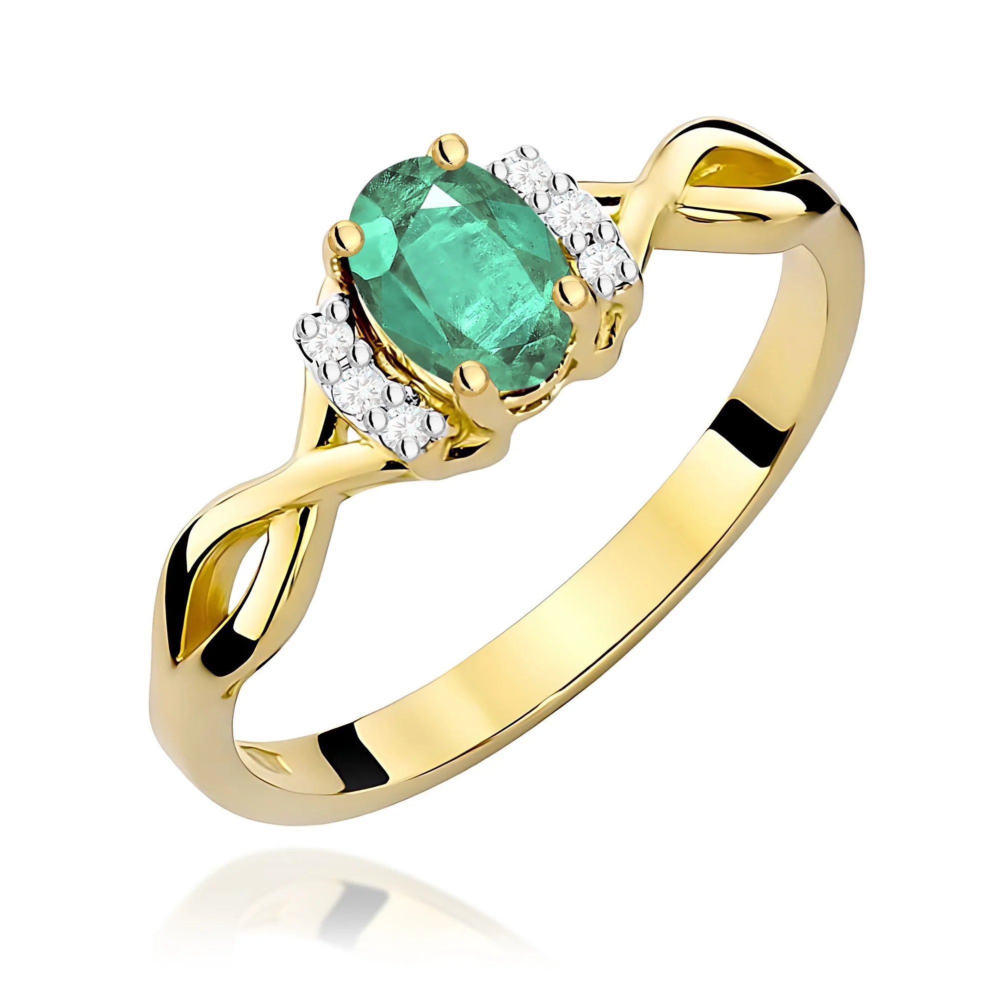 14k (585) Gold Ring | 0.40ct Emerald and 0.052ct Diamonds | GREMARI Jewelry
