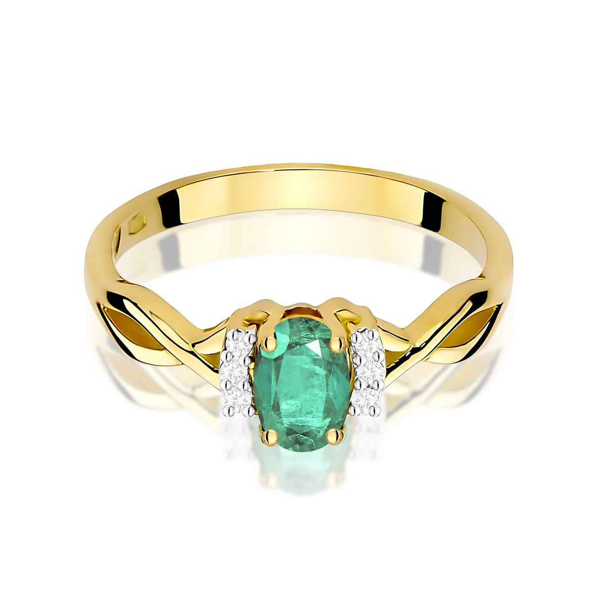 14k (585) Gold Ring | 0.40ct Emerald and 0.052ct Diamonds | GREMARI Jewelry
