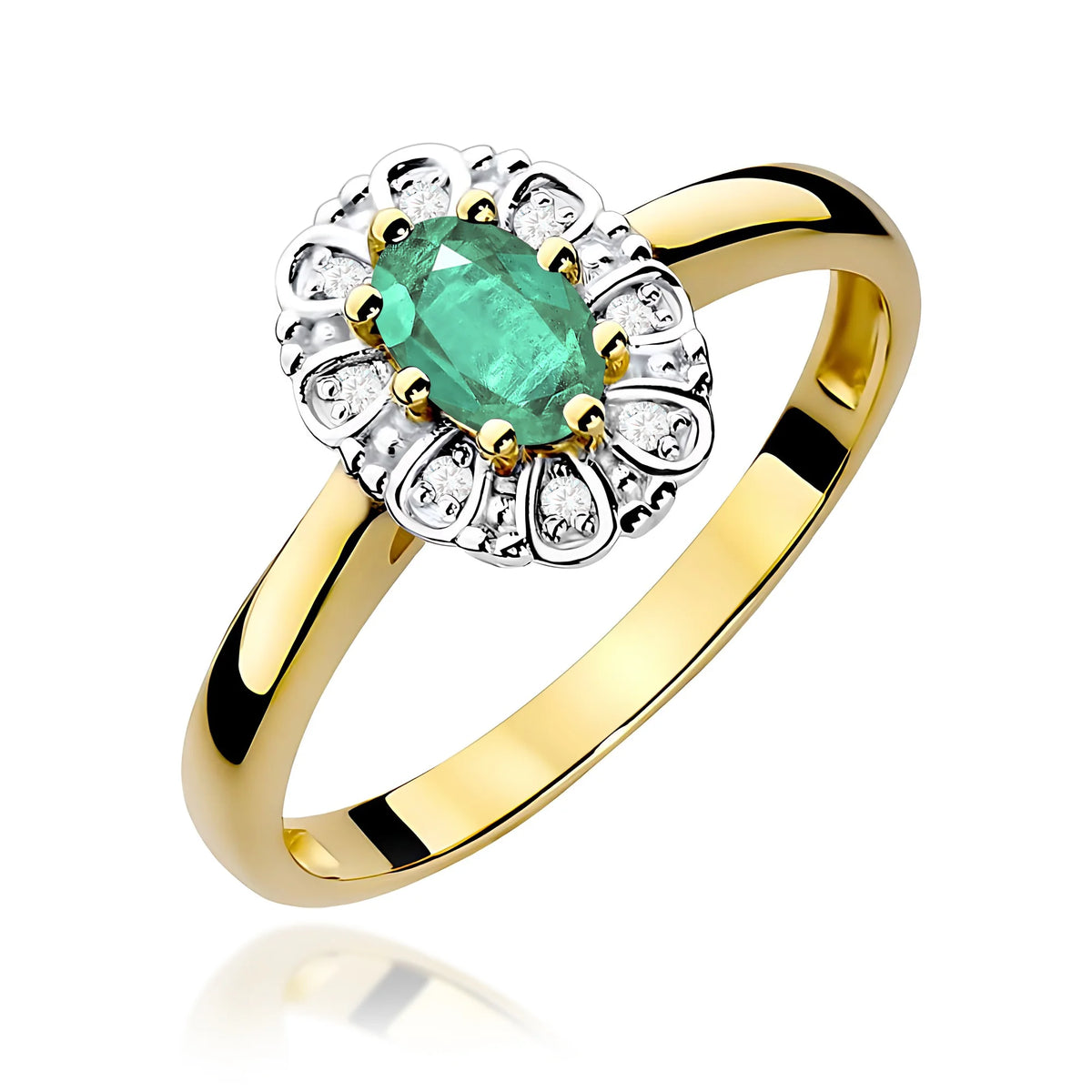 14k (585) Gold Ring | 0.40ct Emerald and 0.069ct Diamonds | GREMARI Jewelry
