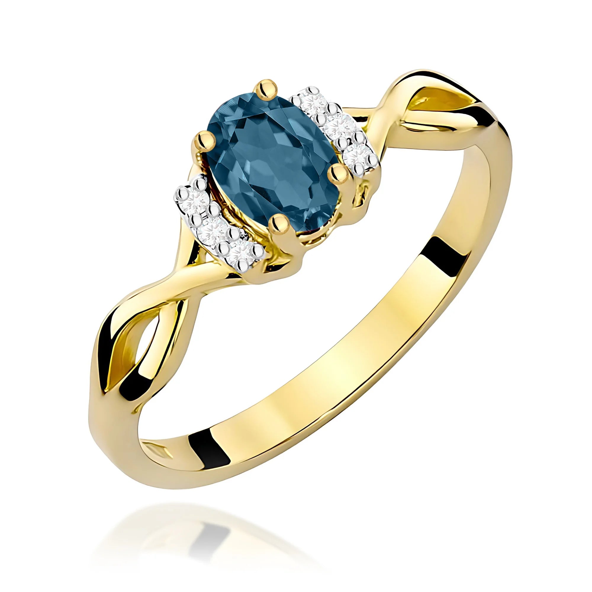 14k (585) Gold Ring | 0.50ct Topaz London Blue and 0.052ct Diamonds | GREMARI Jewelry
