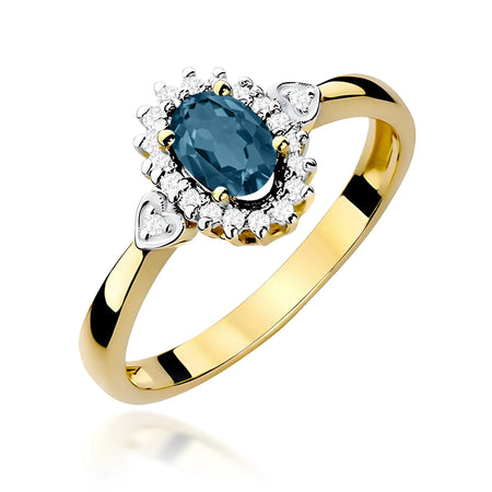 14K (585) Gold Ring | 0.50ct Topaz London Blue and 0.10ct Diamonds| GREMARI Jewelry