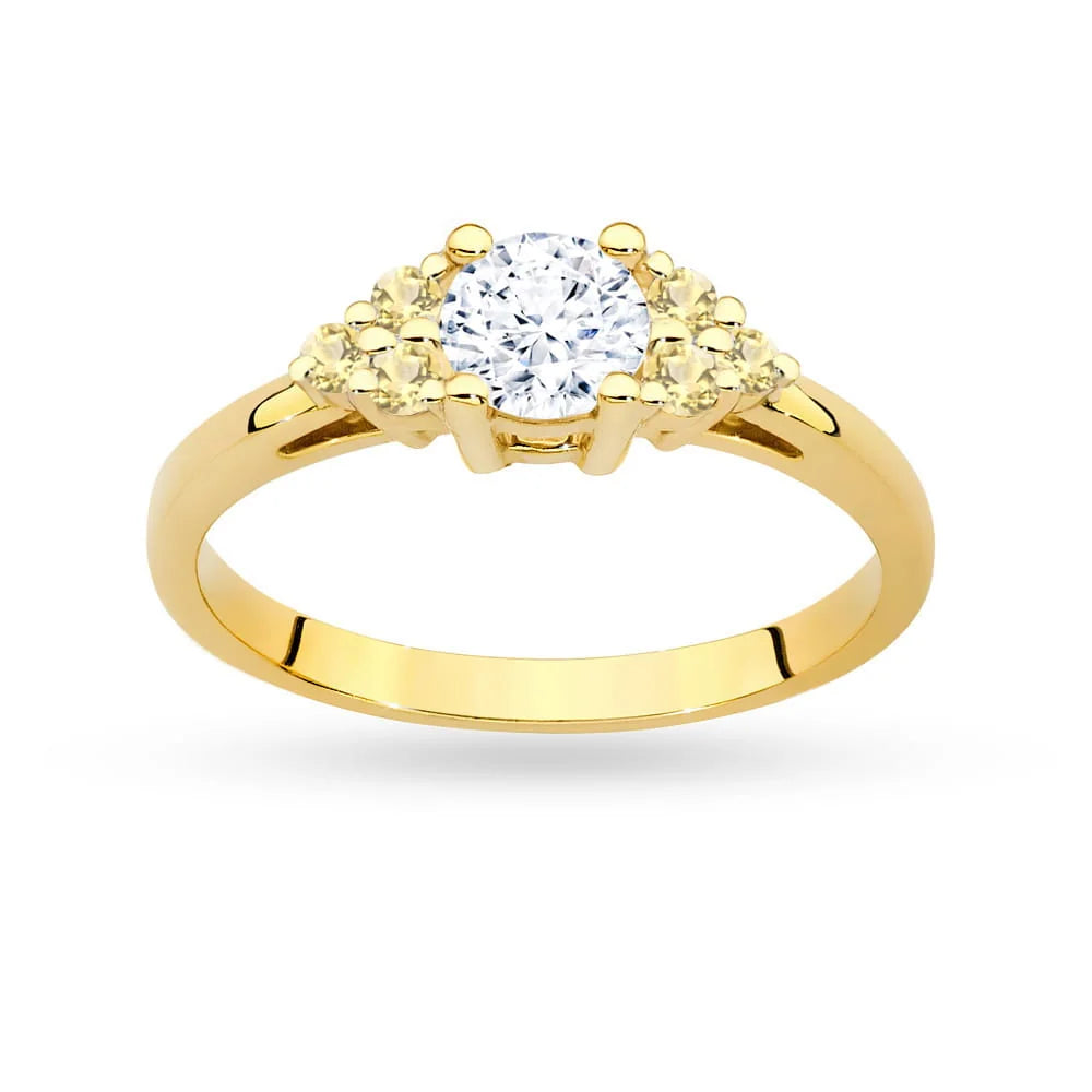 Ring aus 14-karätigem (585) Gold mit 0,60 ct weißem Saphir und 6 bronzefarbenen Diamanten. Perfekt als Geschenk.