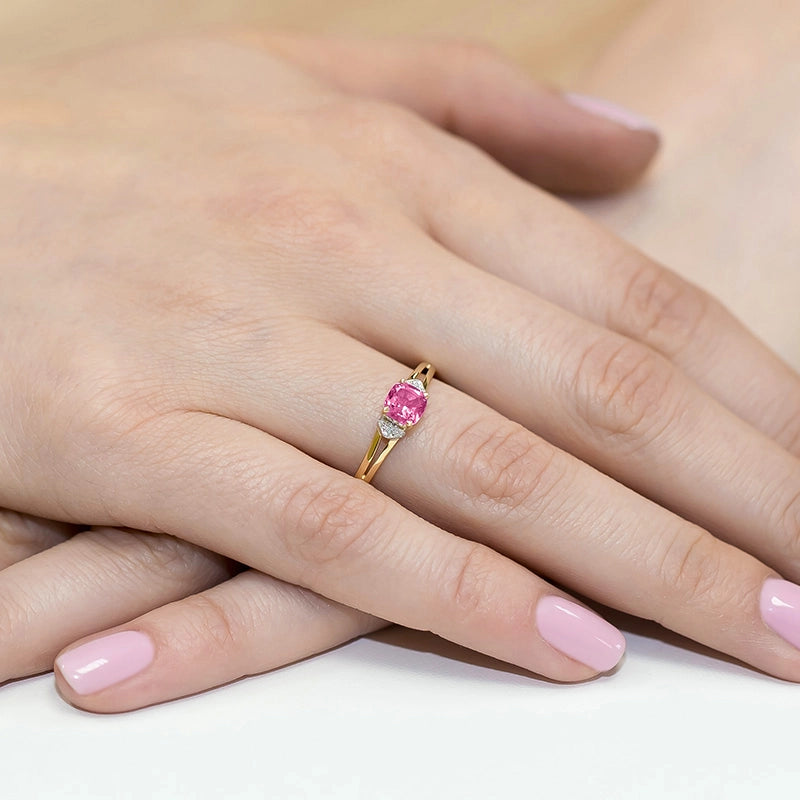 14k Gold (585) Ring | 0.65ct Pink Topaz & 0.01ct Diamonds | GREMARI Jewelry