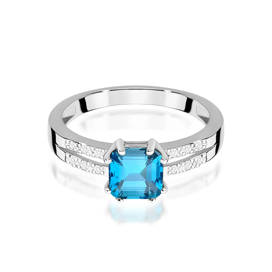 14k (585) White Gold Rings | 1.10ct Topaz and 0.06ct Diamonds | GREMARI Jewelry
