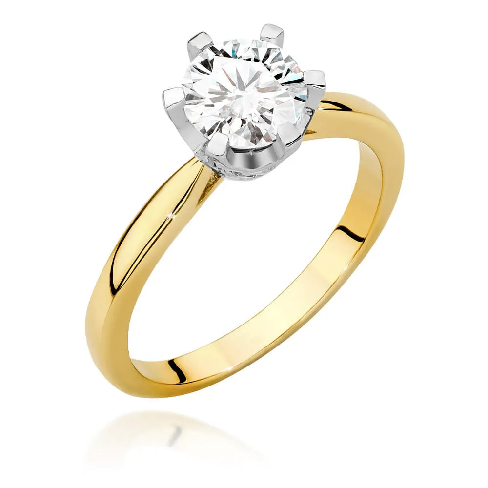 Ring aus 14-karätigem (585) Gold mit einem 1 ct Diamanten und 0,06 ct seitlichen Diamanten. Perfekt als Geschenk.