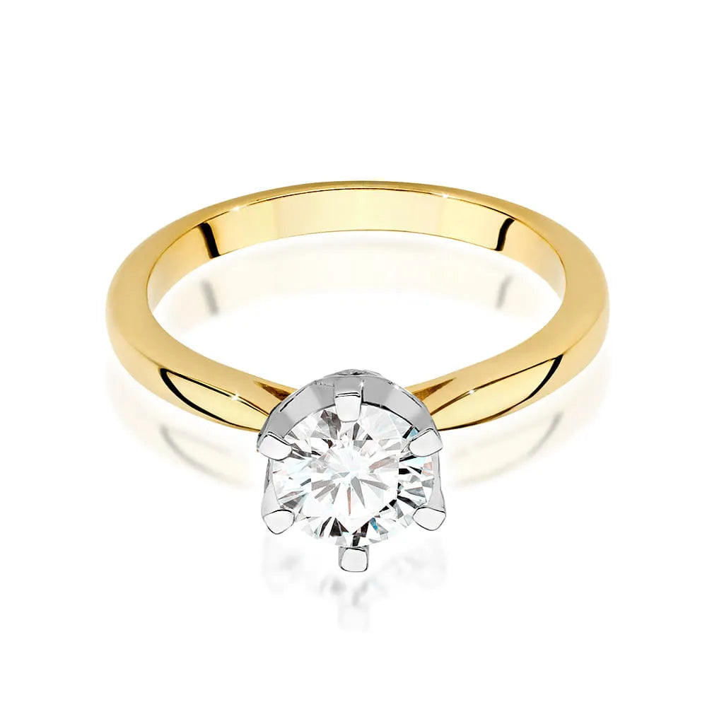 Ring aus 14-karätigem (585) Gold mit einem 1 ct Diamanten und 0,06 ct seitlichen Diamanten. Perfekt als Geschenk.