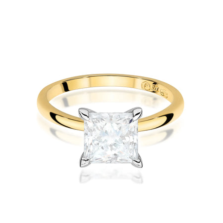 Gold 14k(585) ring with 2ct lab diamond.  Is packaged in an elegant box, which is perfect for a gift. 
