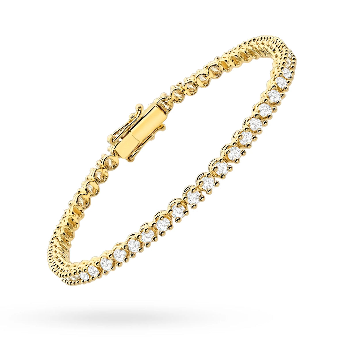 Dieses Tennisarmband aus 14 Karat (585) Gold, gesetzt mit 54 im Labor gezüchteten Diamanten mit einer Gesamtmasse von 2,16 ct, verkörpert zeitlose Schönheit. Es ist die perfekte Wahl für ein bedeutungsvolles Geschenk.