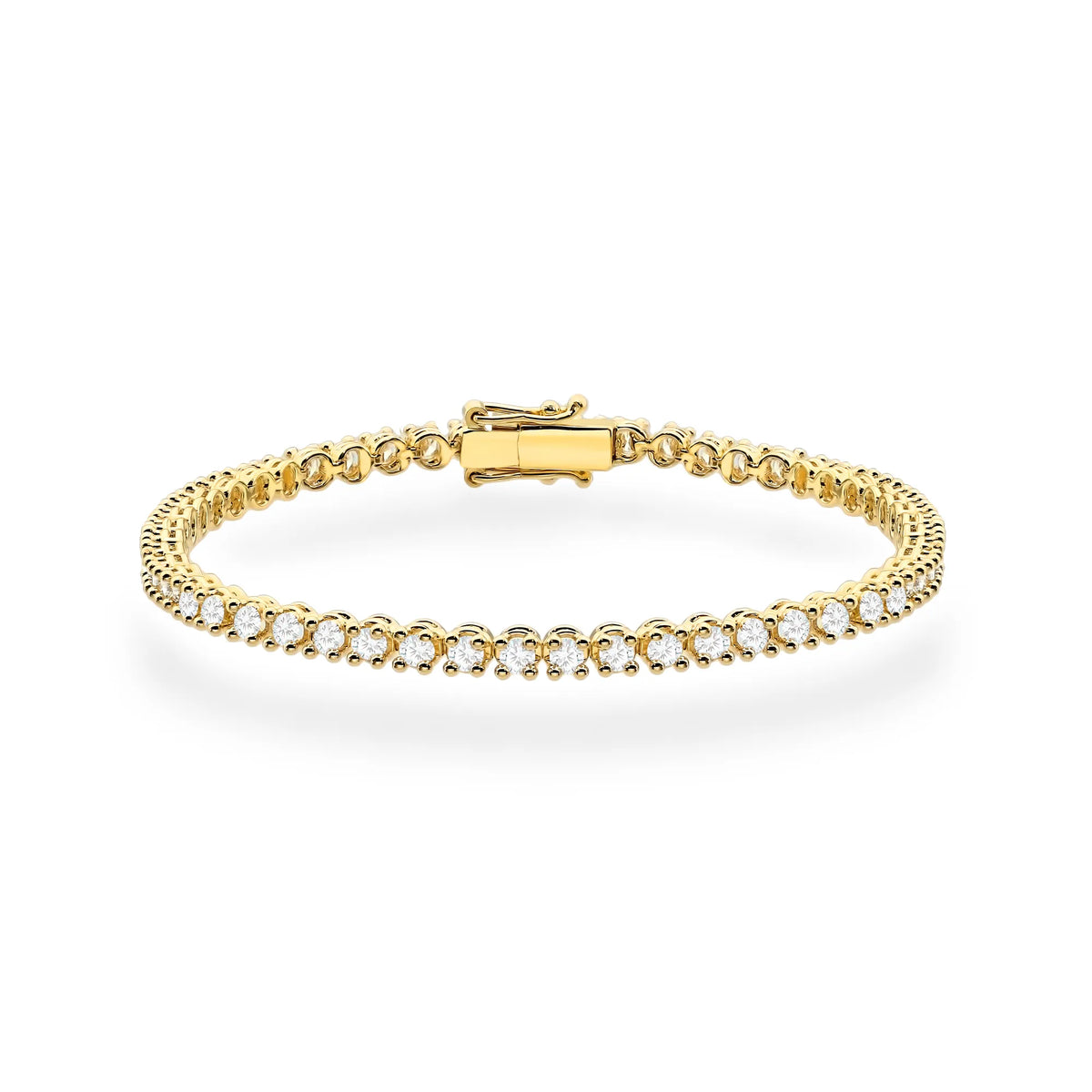 Dieses Tennisarmband aus 14 Karat (585) Gold, gesetzt mit 54 im Labor gezüchteten Diamanten mit einer Gesamtmasse von 2,16 ct, verkörpert zeitlose Schönheit. Es ist die perfekte Wahl für ein bedeutungsvolles Geschenk.