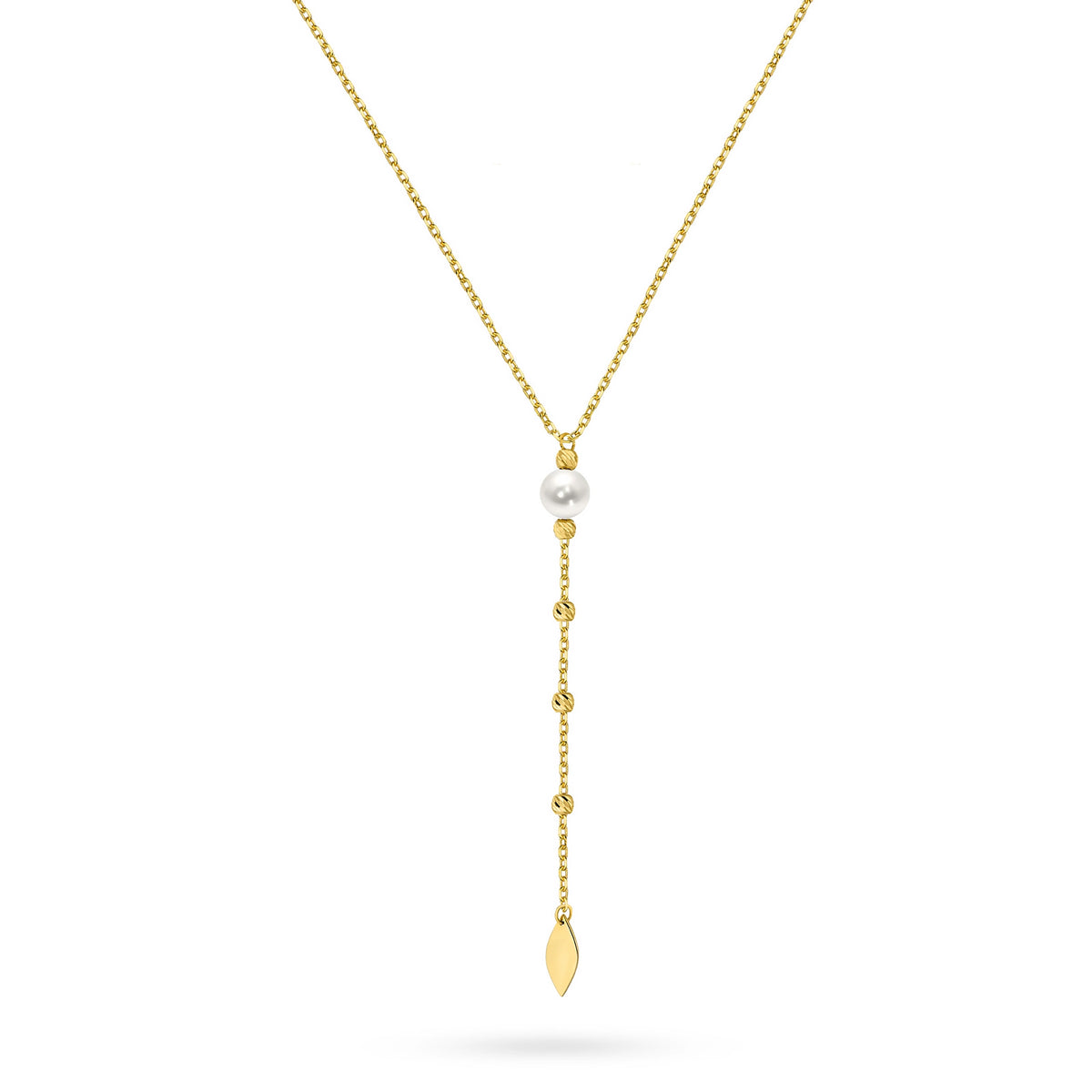 Gold 14k(585) wide necklace with pearl beads in vintage style. Order a gift for mother, girlfriend or fiancee.