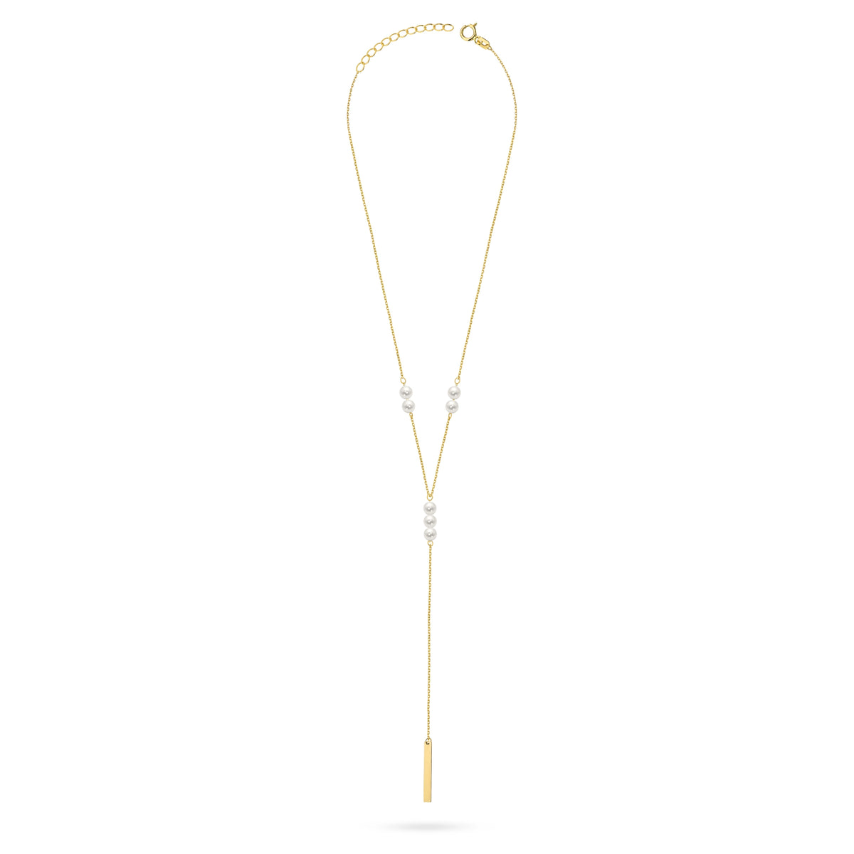 Goldkette 14 Karat (585) mit Perlen und Platte im Vintage-Stil. Bestellen Sie ein Geschenk für Mutter, Freundin oder Verlobte.