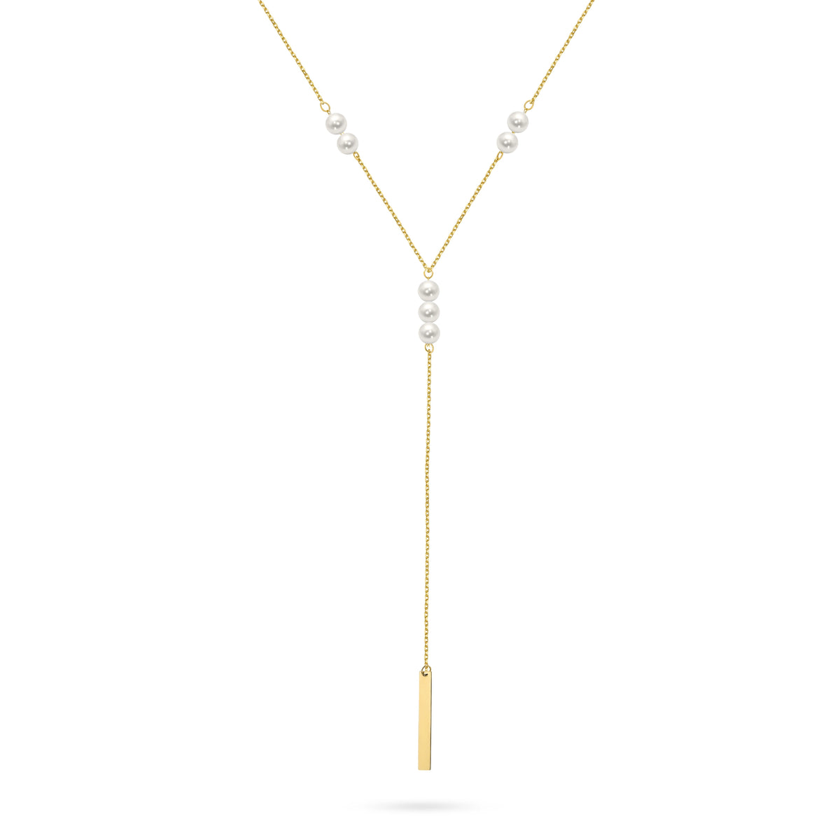 Gold 14k(585) tie necklace with pearl beads adn plate in vintage style. Order a gift for mother, girlfriend or fiancee.