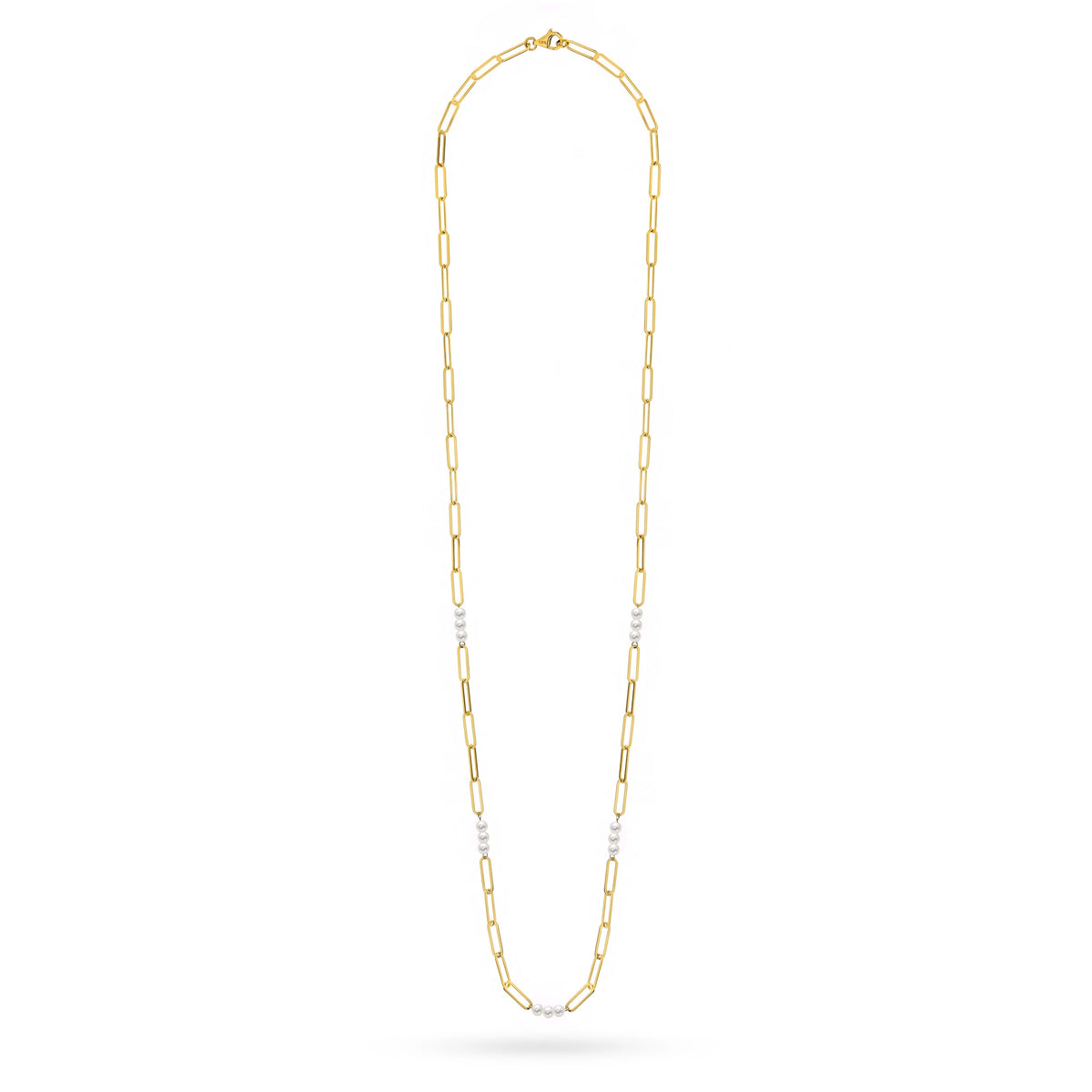 Gold 14k(585) wide necklace with pearl beads in vintage style. Order a gift for mother, girlfriend or fiancee.