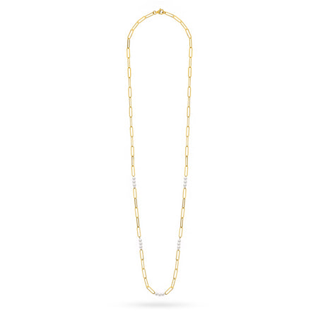 Gold 14k(585) wide necklace with pearl beads in vintage style. Order a gift for mother, girlfriend or fiancee.