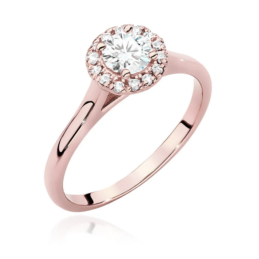 Rose Gold 14k(585) ring with 0,40ct diamond and side diamonds 0,12ct.  Perfect for a gift.
