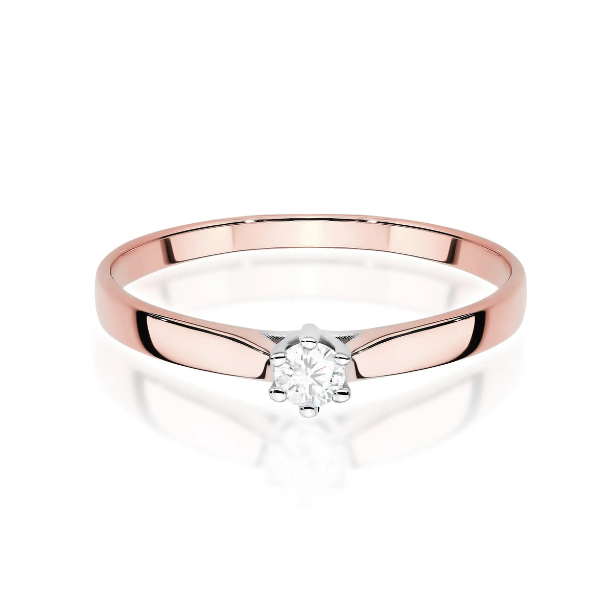 Rose Gold 14k(585) ring with 0,10ct lab diamond.  Is packaged in an elegant box, which is perfect for a gift.