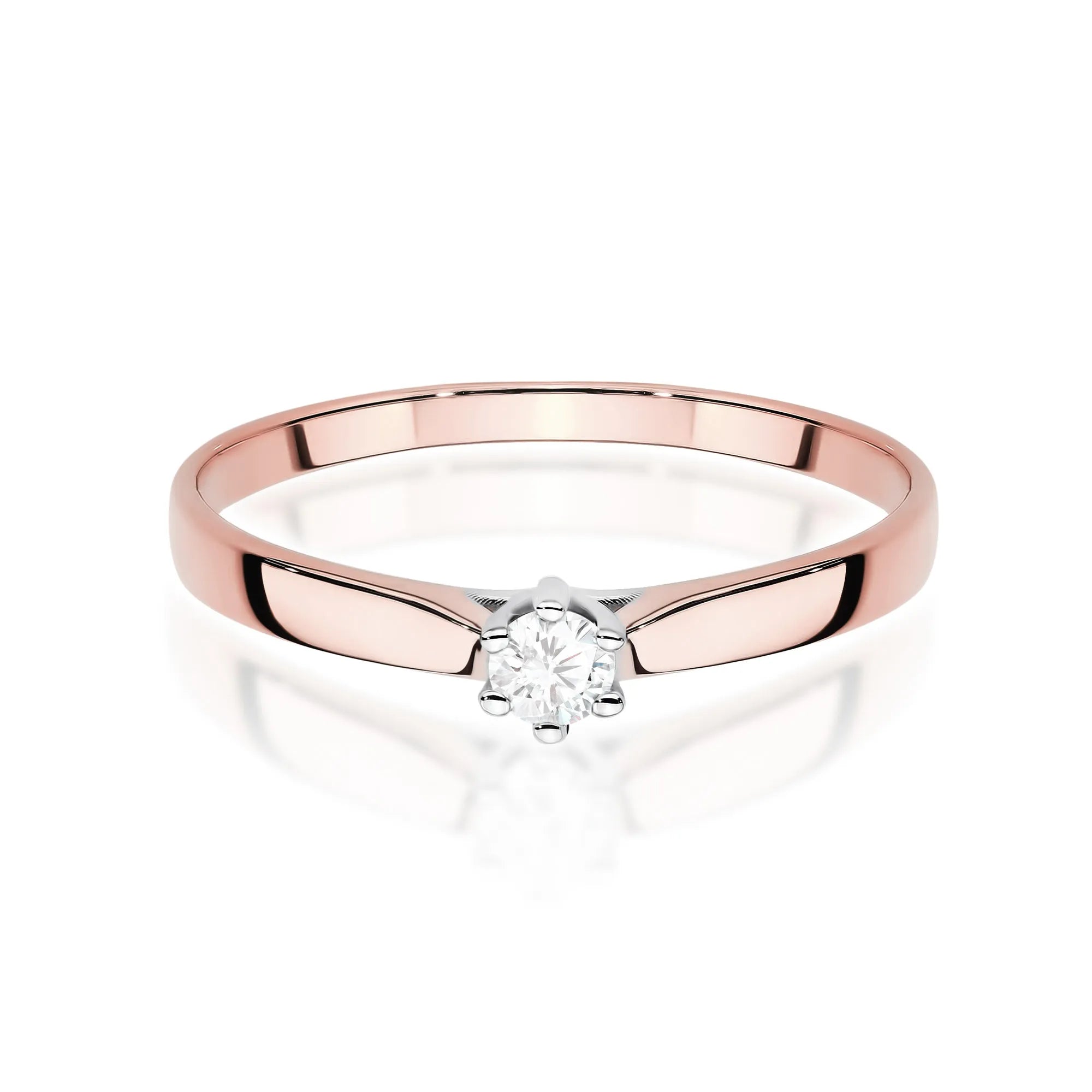 Rose Gold 14k(585) ring with 0,10ct lab diamond.  Is packaged in an elegant box, which is perfect for a gift.