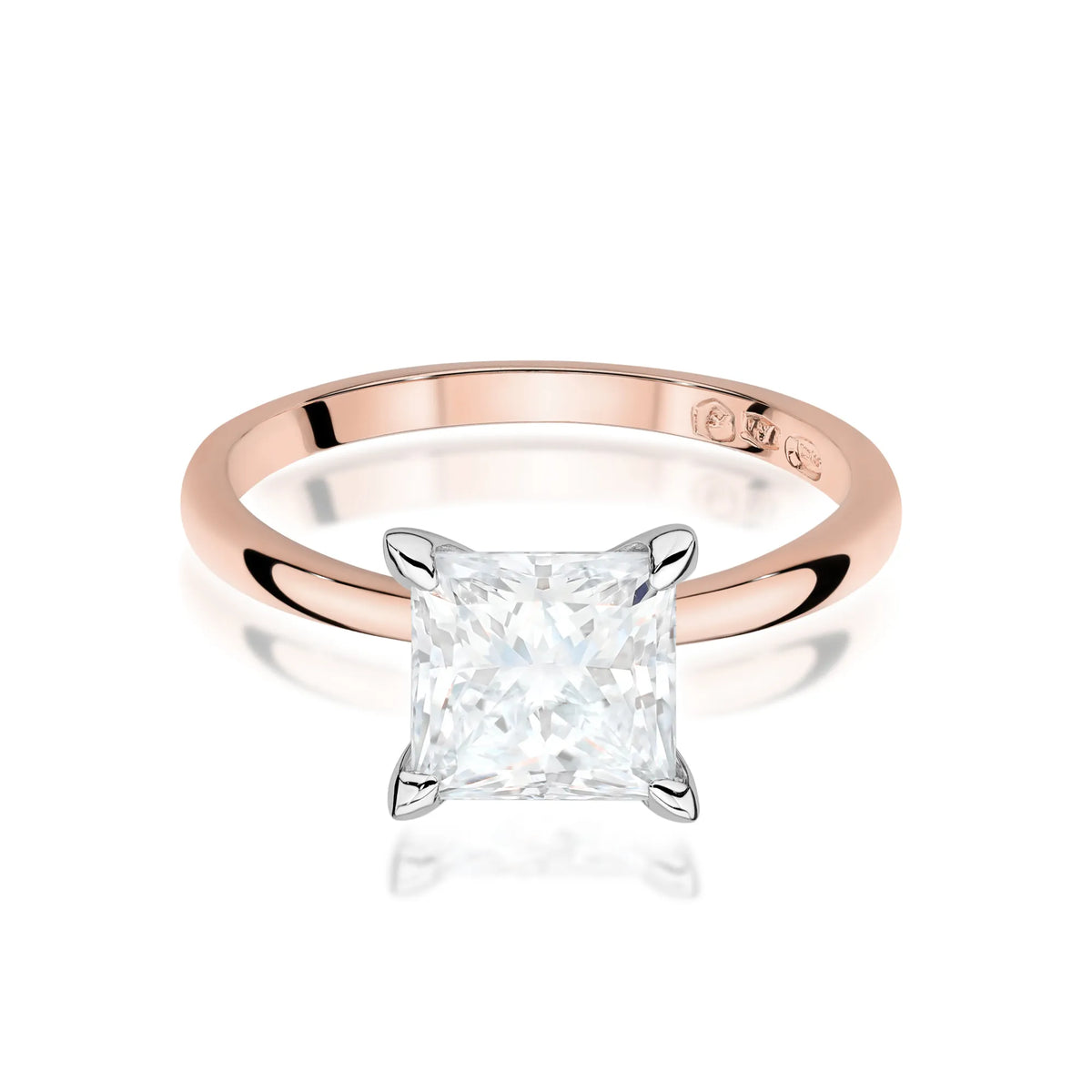 Rose Gold 14k(585) ring with 2ct lab diamond.  Is packaged in an elegant box, which is perfect for a gift. 
