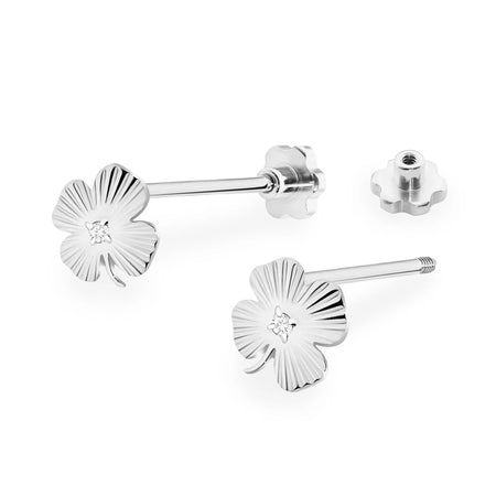 White Gold Earrings with 0.01 ct Diamonds | 585 (14k) White Gold Screw Back Stud Earrings